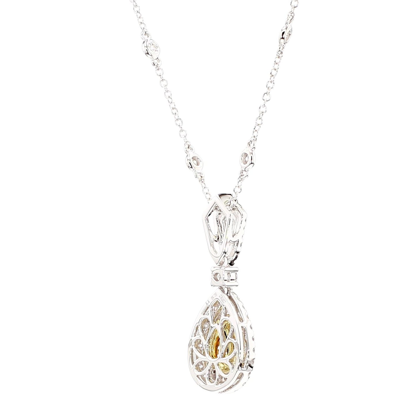 GIA Natural Fancy Vivid Yellow-Orange Pear Diamond 1.69 Carat TW Gold Necklace