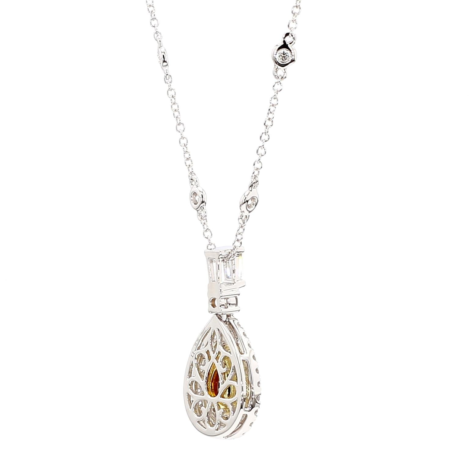 GIA Fancy Deep Brownish Yellowish Orange Pear Diamond 1.95 CTS Gold Necklace