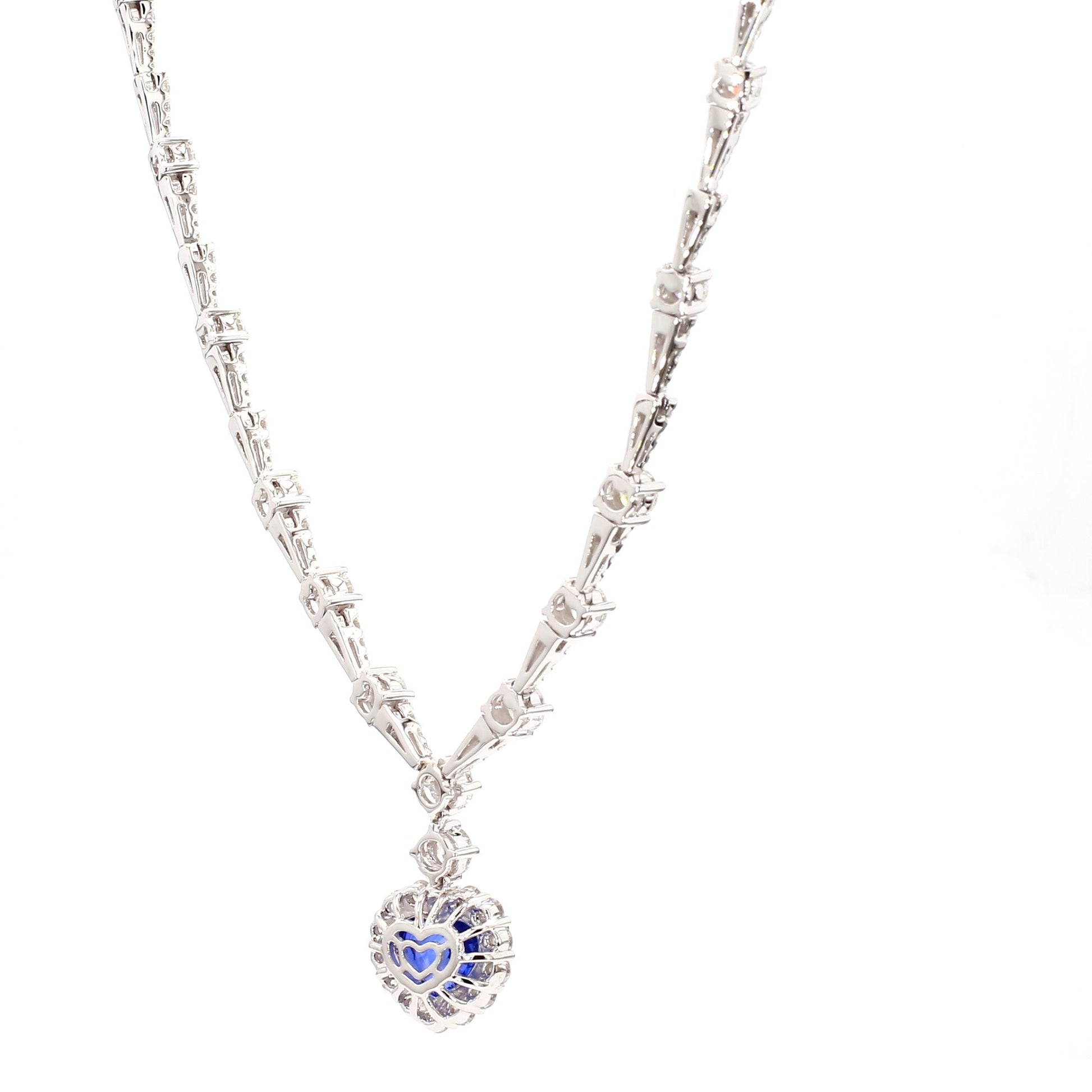 GIA Natural Blue Heart Sapphire and Diamond 11.82 Carat TW Gold Necklace