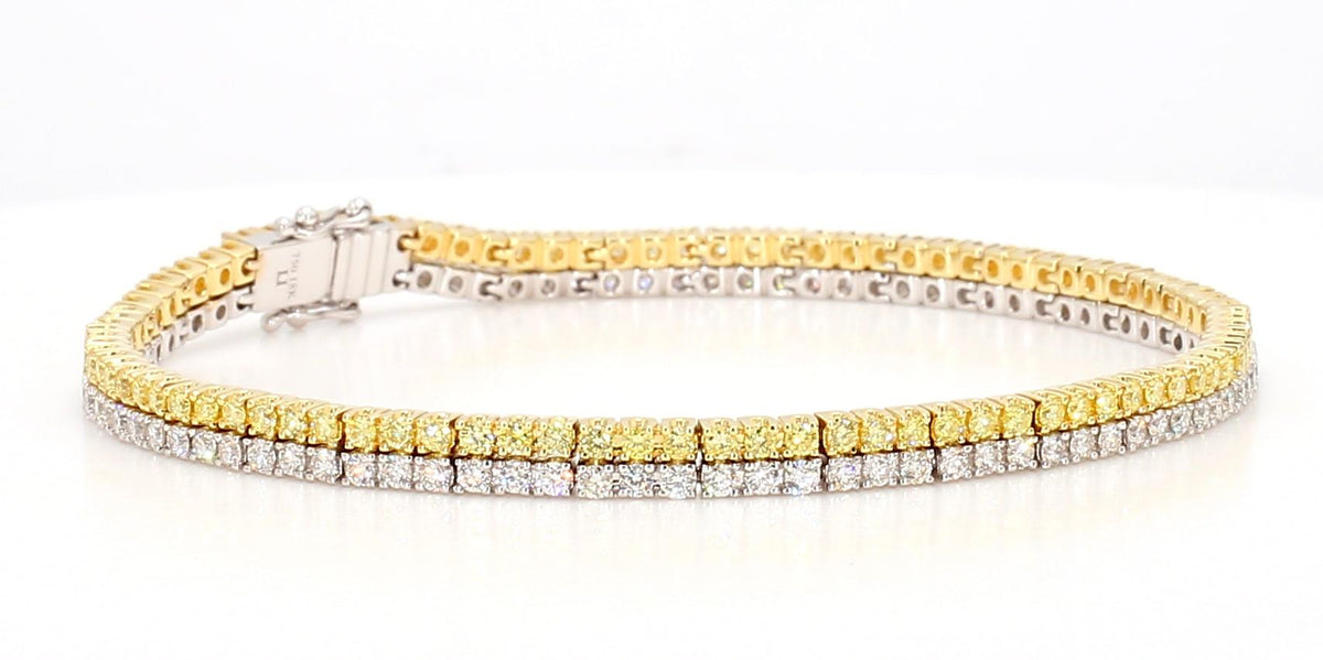 Natural Yellow Round and White Diamond 2.88 Carat TW Gold Tennis Bracelet