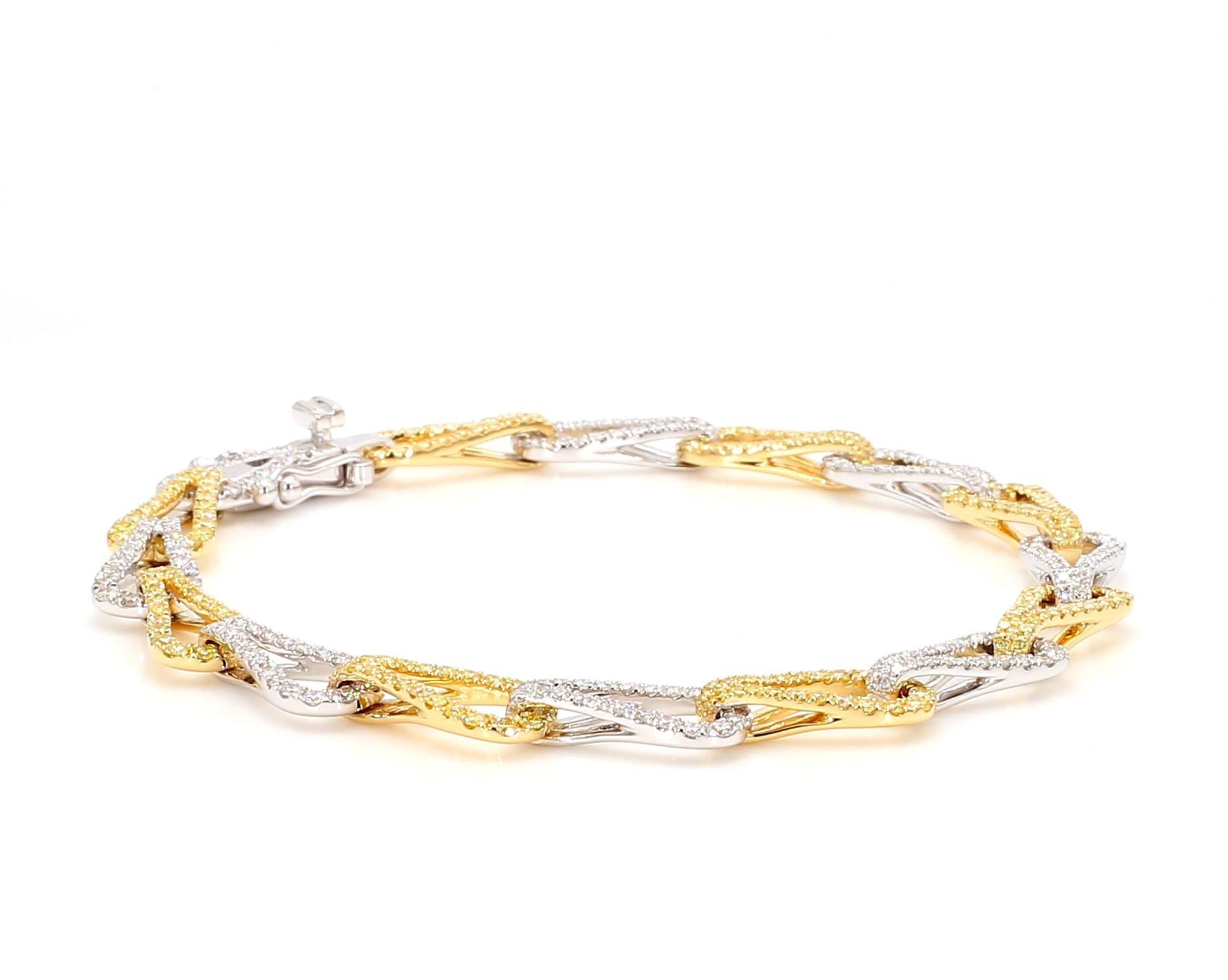 Natural Yellow Round Diamond 3.09 Carat TW Gold Bracelet