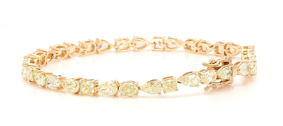 Natural Yellow Pear Diamond 9.03 Carat TW Gold Bracelet