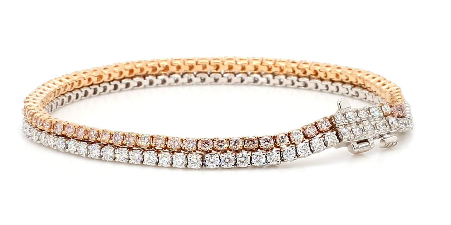 Natural Pink Round Diamond 4.23 Carat TW Gold Bracelet