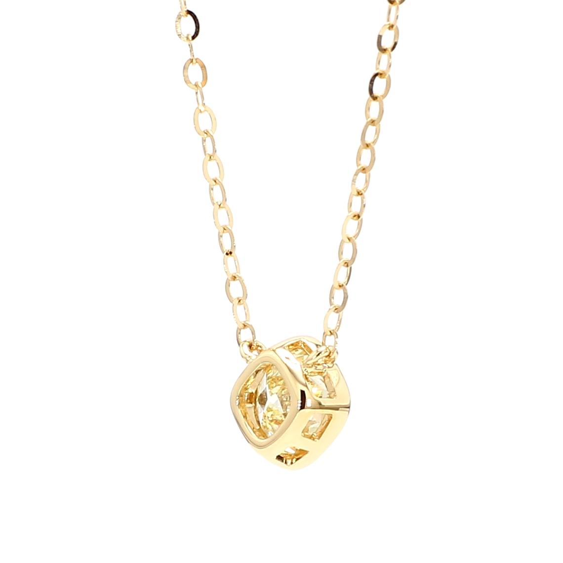 GIA Certified Natural Light Yellow Cushion Diamond 0.73 Carat TW Gold Necklace