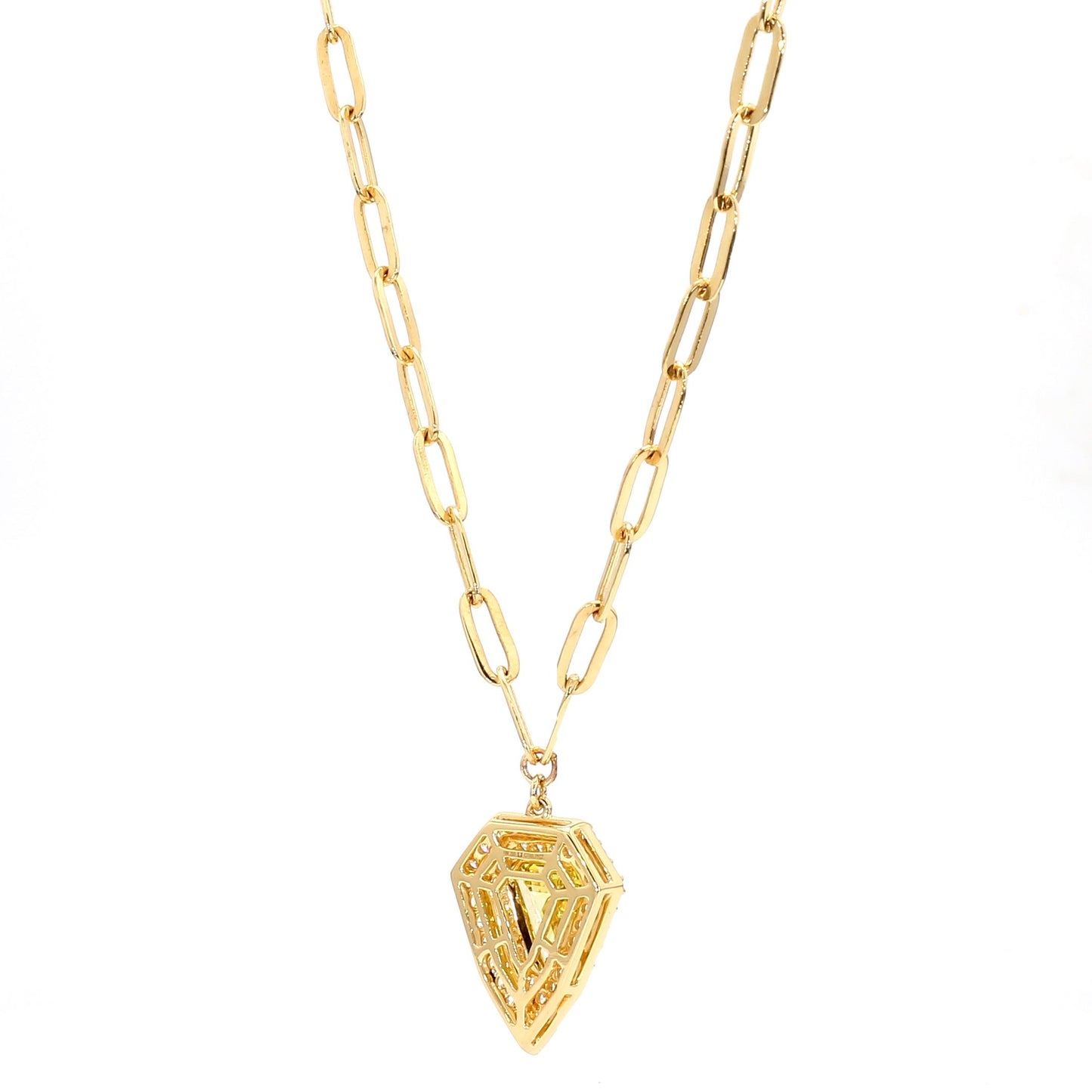 GIA Certified Fancy Deep Yellow Trillion Diamond 1.19 Carat TW Gold Necklace