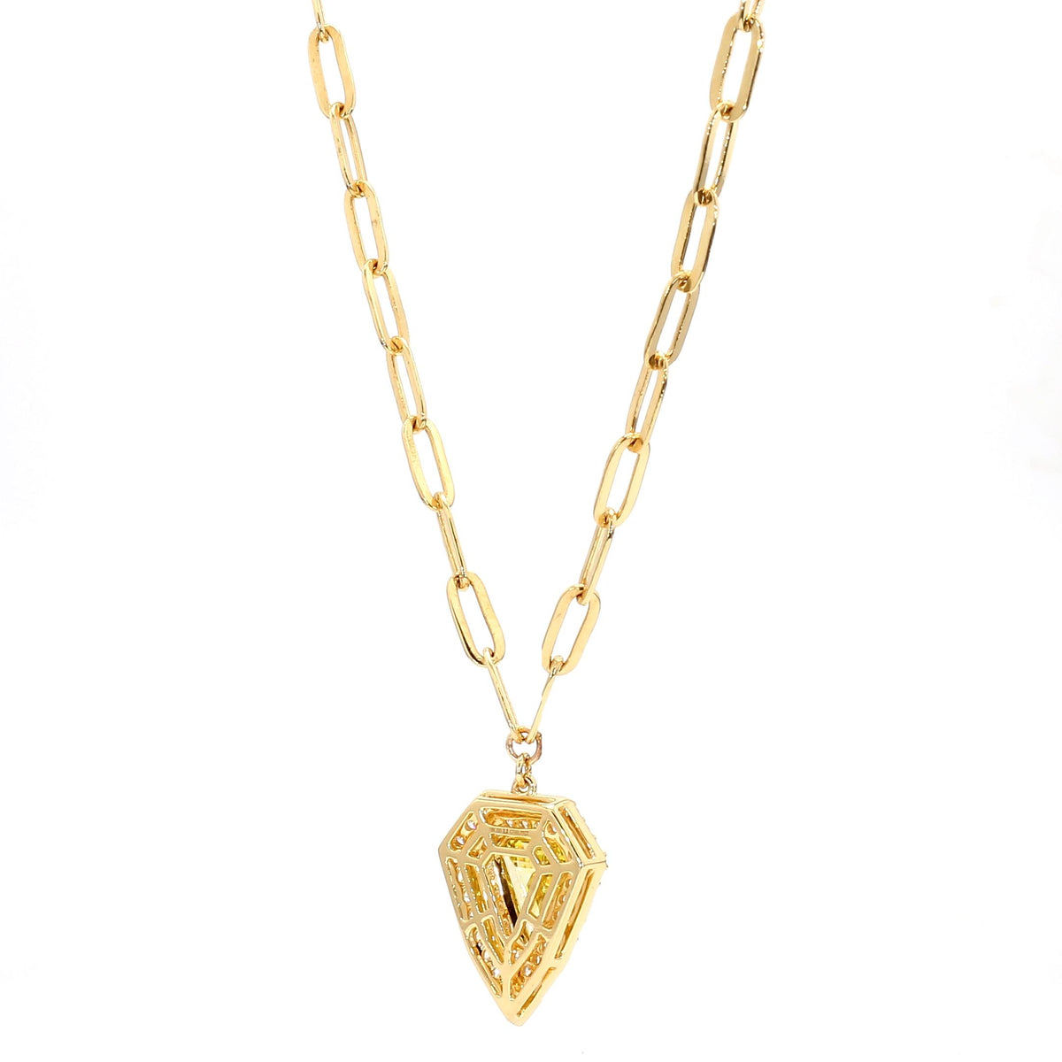 GIA Certified Fancy Deep Yellow Trillion Diamond 1.19 Carat TW Gold Necklace