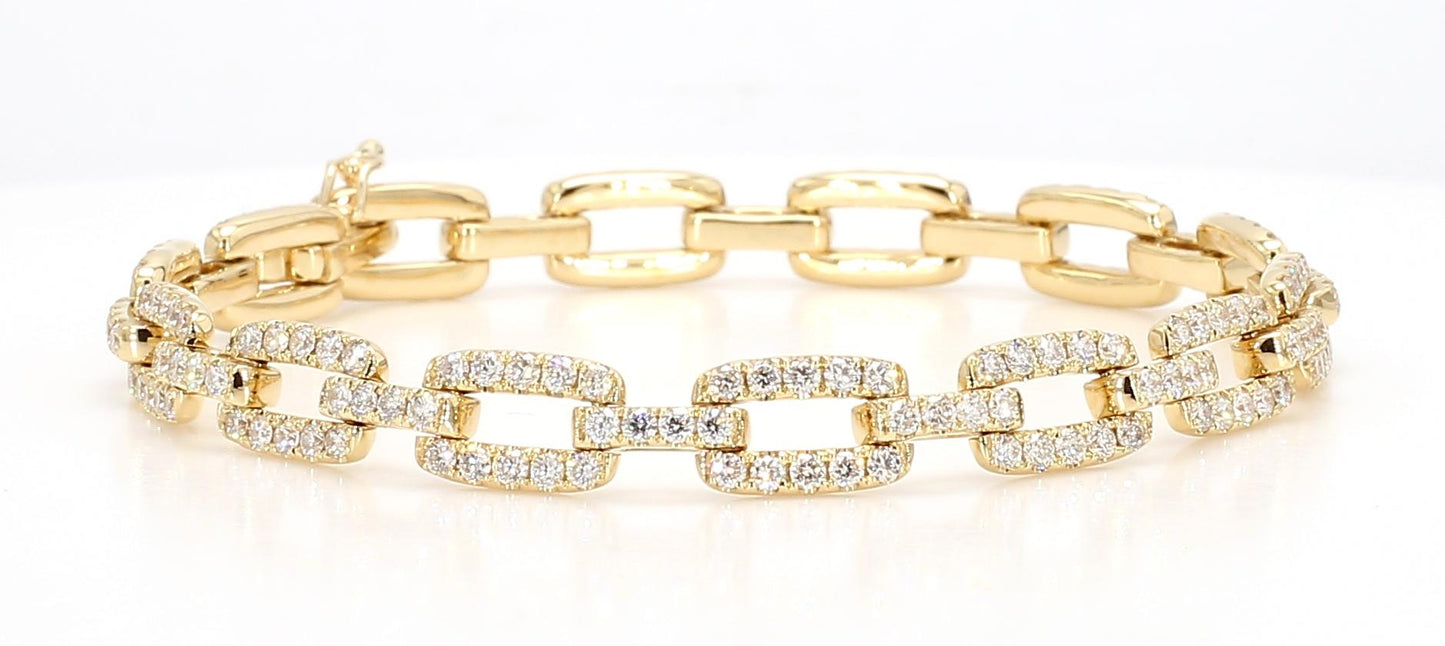 Natural White Round Diamond 3.24 Carat TW Yellow Gold Link Bracelet