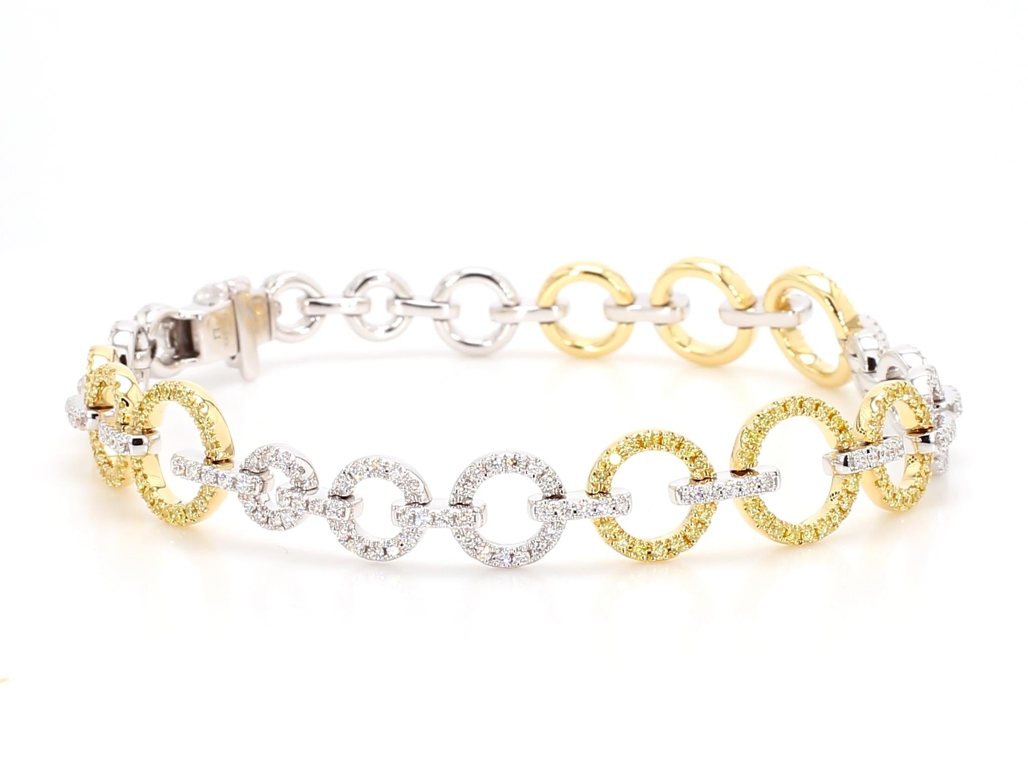 Natural Yellow Round and White Diamond 1.65 Carat TW Gold Tennis Bracelet