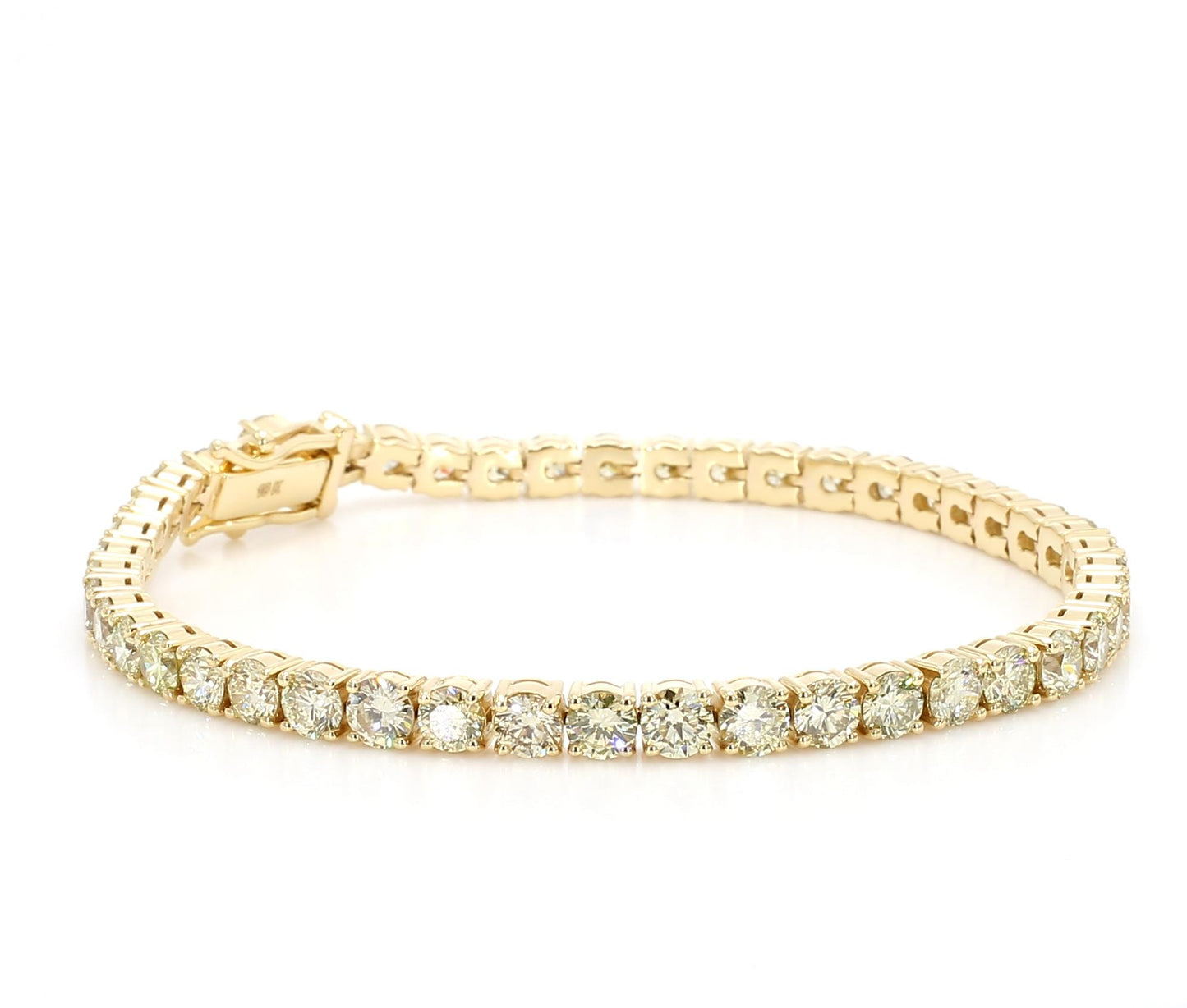 Natural White Round Diamond 8.94 Carat TW Yellow Gold Tennis Bracelet