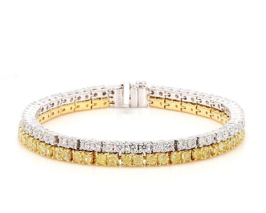 Natural Yellow Cushion Diamond 10.0 Carat TW Gold Tennis Bracelet