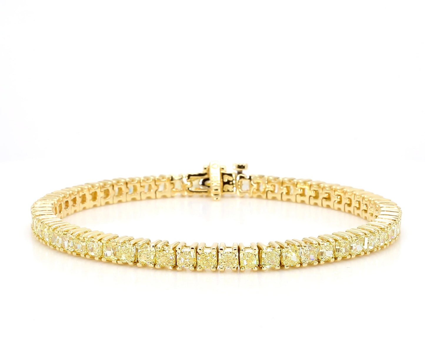 Natural Yellow Radiant Cut Diamond 8.15 Carat TW Gold Tennis Bracelet