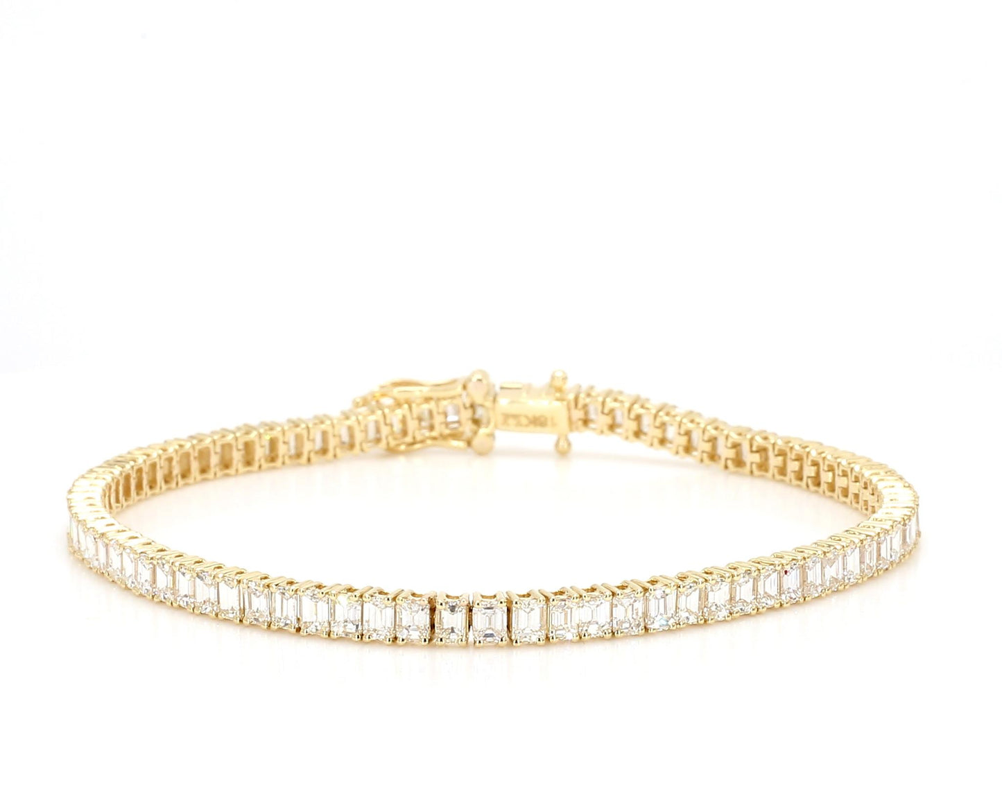 Natural White Emerald Diamond 6.48 Carat TW Yellow Gold Tennis Bracelet