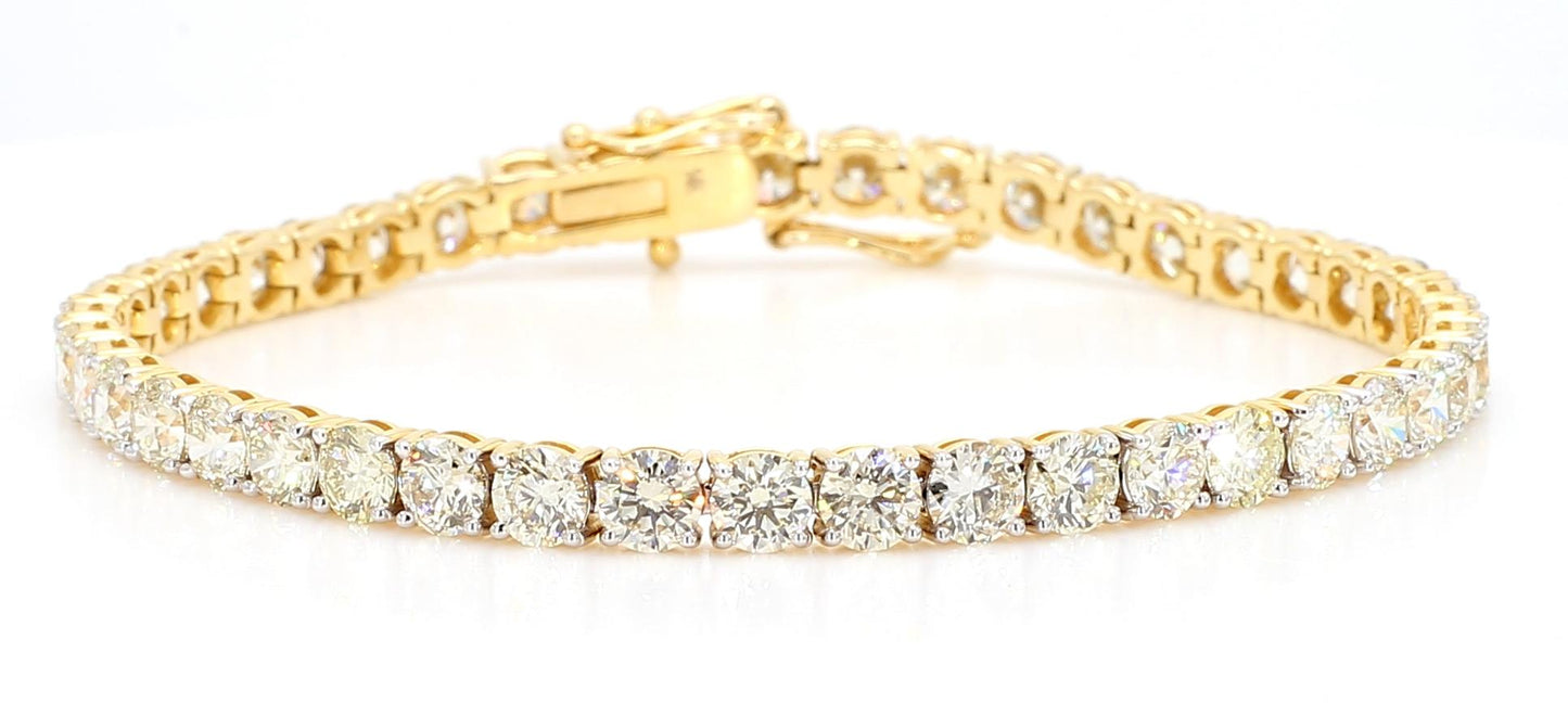 Natural White Round Diamond 10.62 Carat TW Yellow Gold Tennis Bracelet