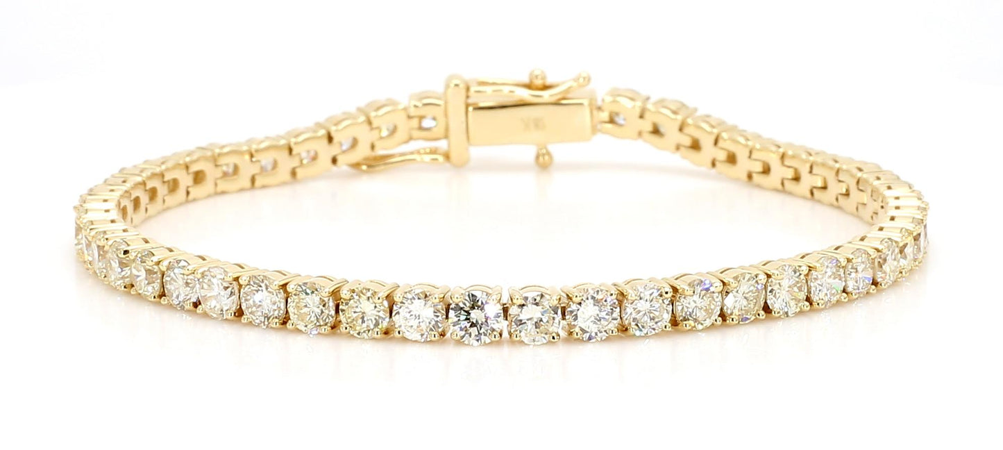 Natural White Round Diamond 7.79 Carat TW Yellow Gold Tennis Bracelet