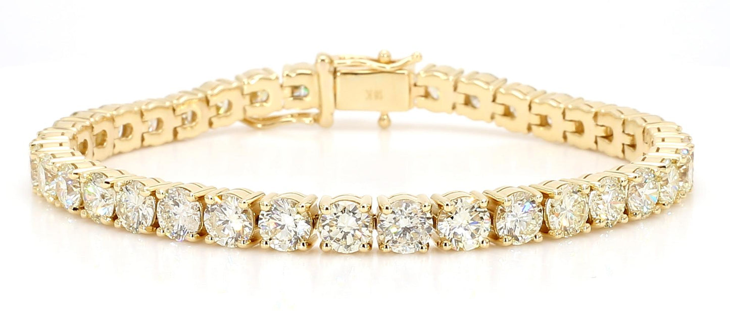 Natural White Round Diamond 14.12 Carat TW Yellow Gold Tennis Bracelet