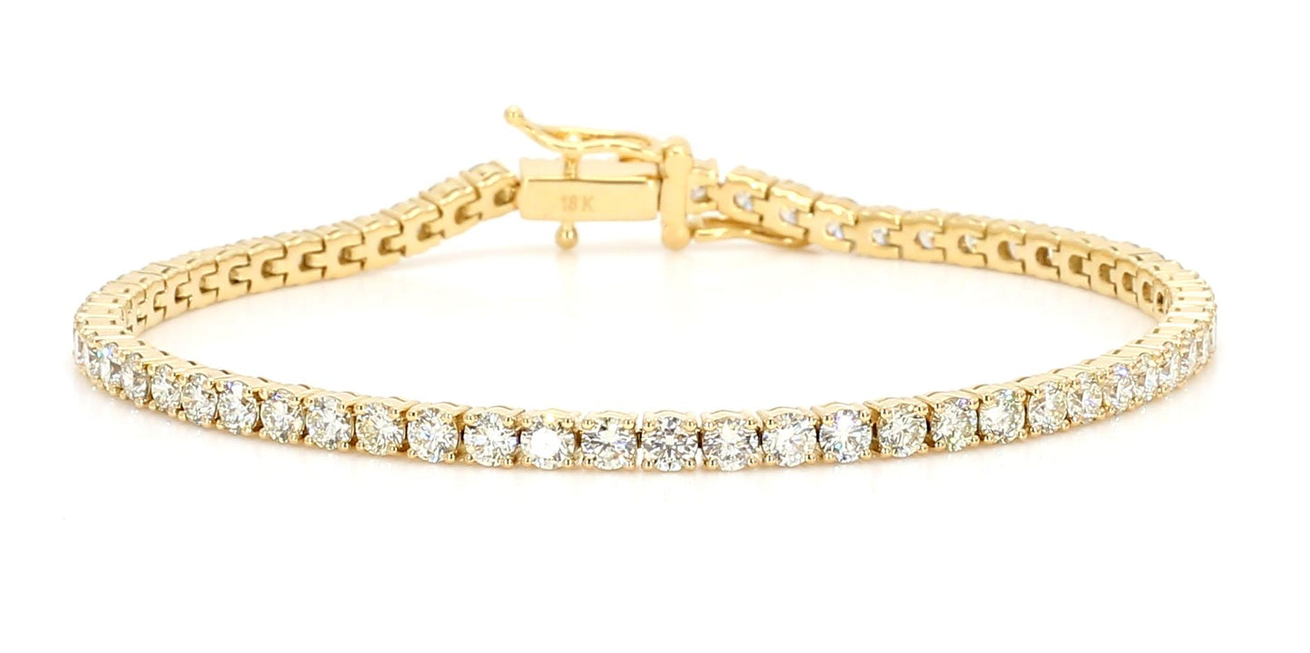 Natural White Round Diamond 4.98 Carat TW Yellow Gold Tennis Bracelet