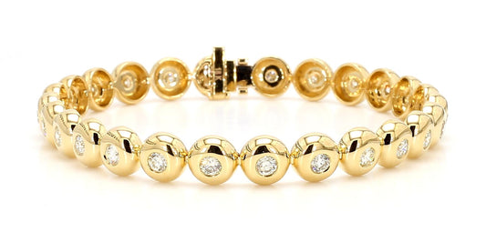 Natural White Round Diamond 2.31 Carat TW Yellow Gold Tennis Bracelet