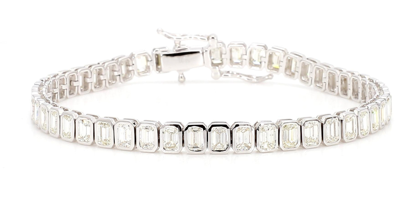 Natural White Emerald Diamond 7.39 Carat TW White Gold Tennis Bracelet