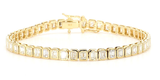 Natural White Emerald Diamond 7.10 Carat TW Yellow Gold Tennis Bracelet