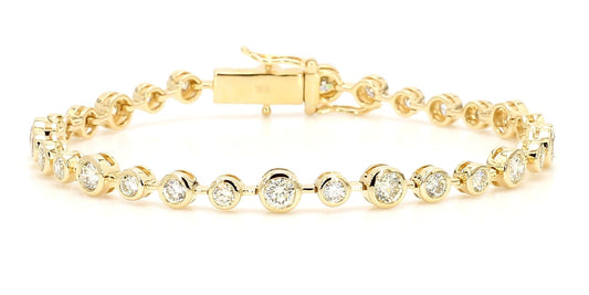 Natural White Round Diamond 3.75 Carat TW Yellow Gold Link Bracelet