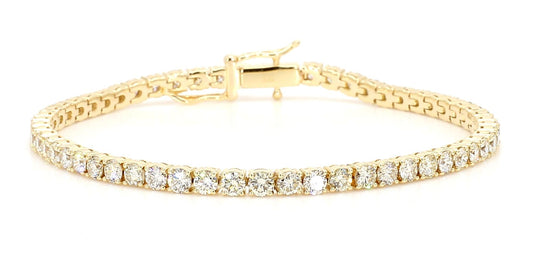 Natural White Round Diamond 5.82 Carat TW Yellow Gold Tennis Bracelet