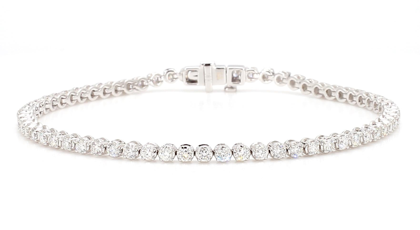 Natural White Round Diamond 2.02 Carat TW White Gold Tennis Bracelet