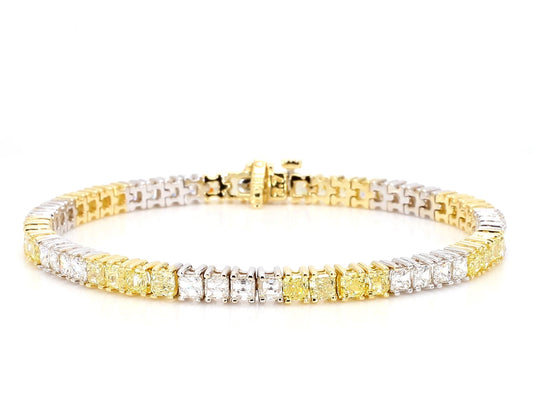 Natural Yellow Radiant Diamond 7.90 Carat TW Gold Tennis Bracelet
