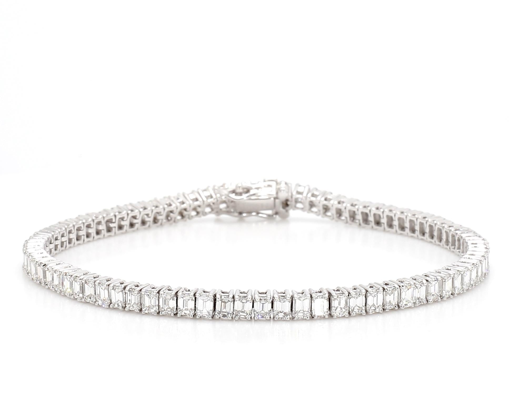 Natural White Emerald Diamond 6.59 Carat TW White Gold Tennis Bracelet