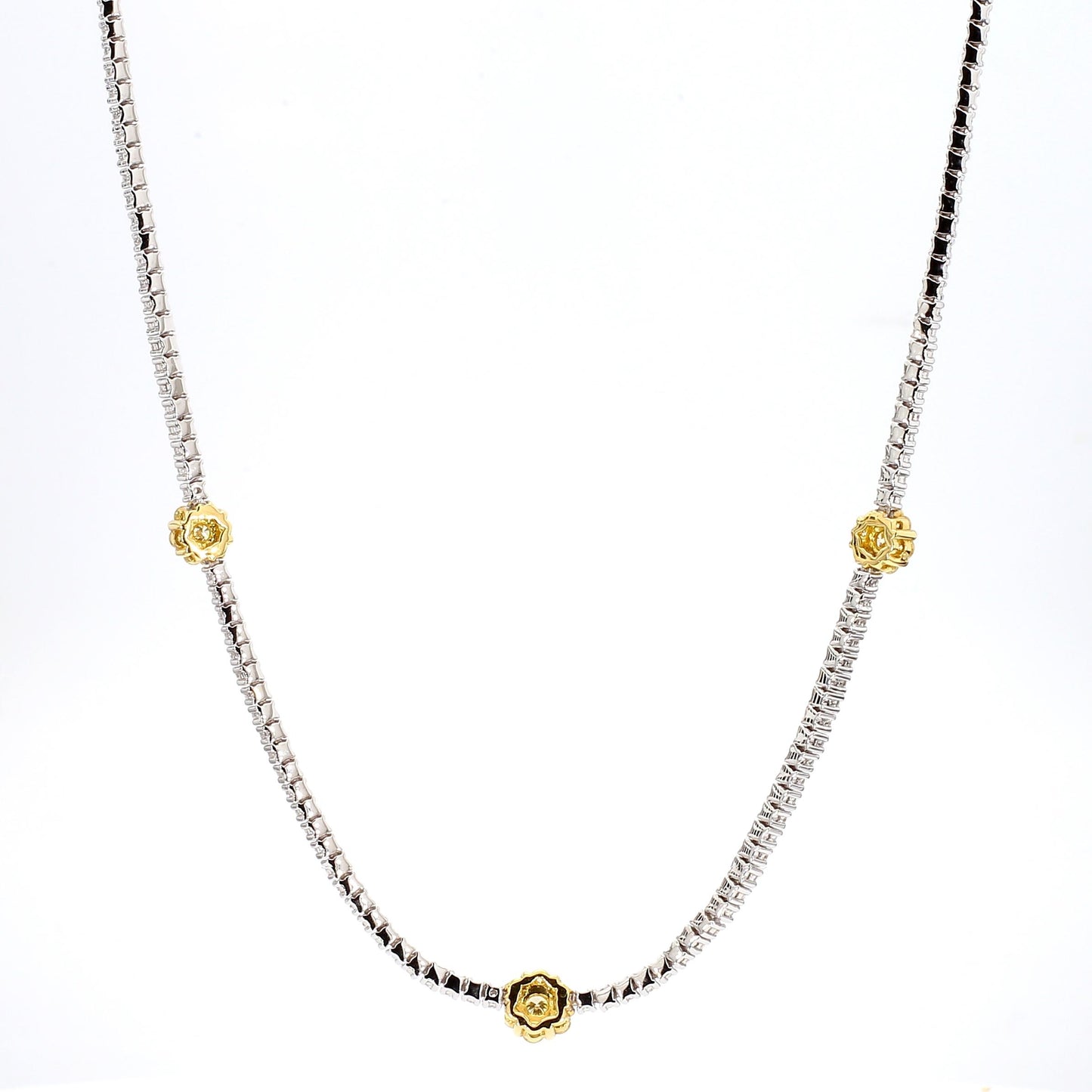 Natural Yellow Round Diamond 4.66 Carat TW Gold Drop Necklace
