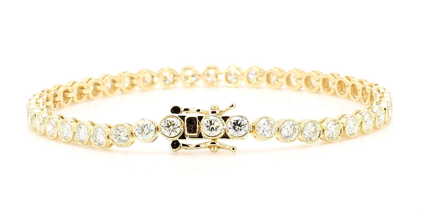 Natural White Round Diamond 5.39 Carat TW Yellow Gold Link Bracelet