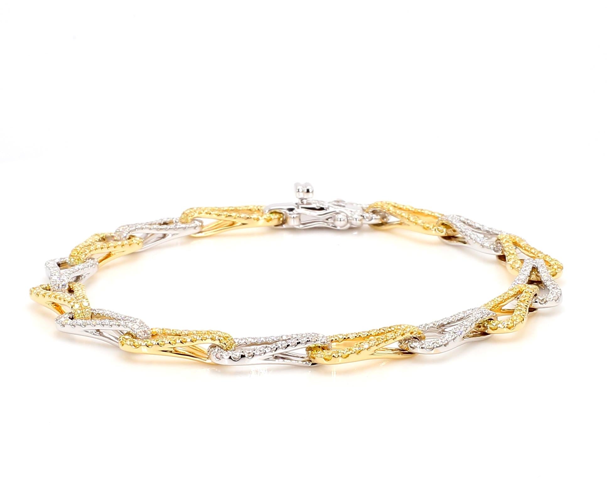 Natural Yellow Round Diamond 3.09 Carat TW Gold Bracelet