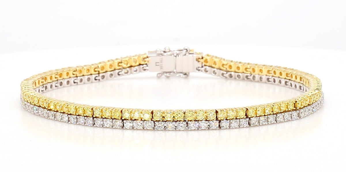 Natural Yellow Round and White Diamond 2.88 Carat TW Gold Tennis Bracelet