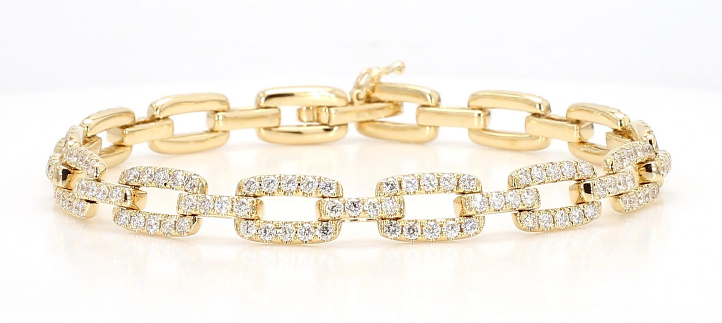 Natural White Round Diamond 3.24 Carat TW Yellow Gold Link Bracelet