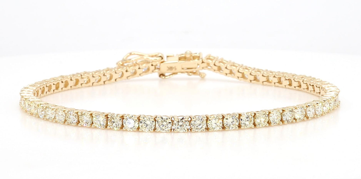 Natural White Round Diamond 5.08 Carat TW Yellow Gold Link Bracelet