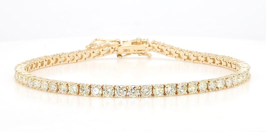 Natural White Round Diamond 5.08 Carat TW Yellow Gold Link Bracelet