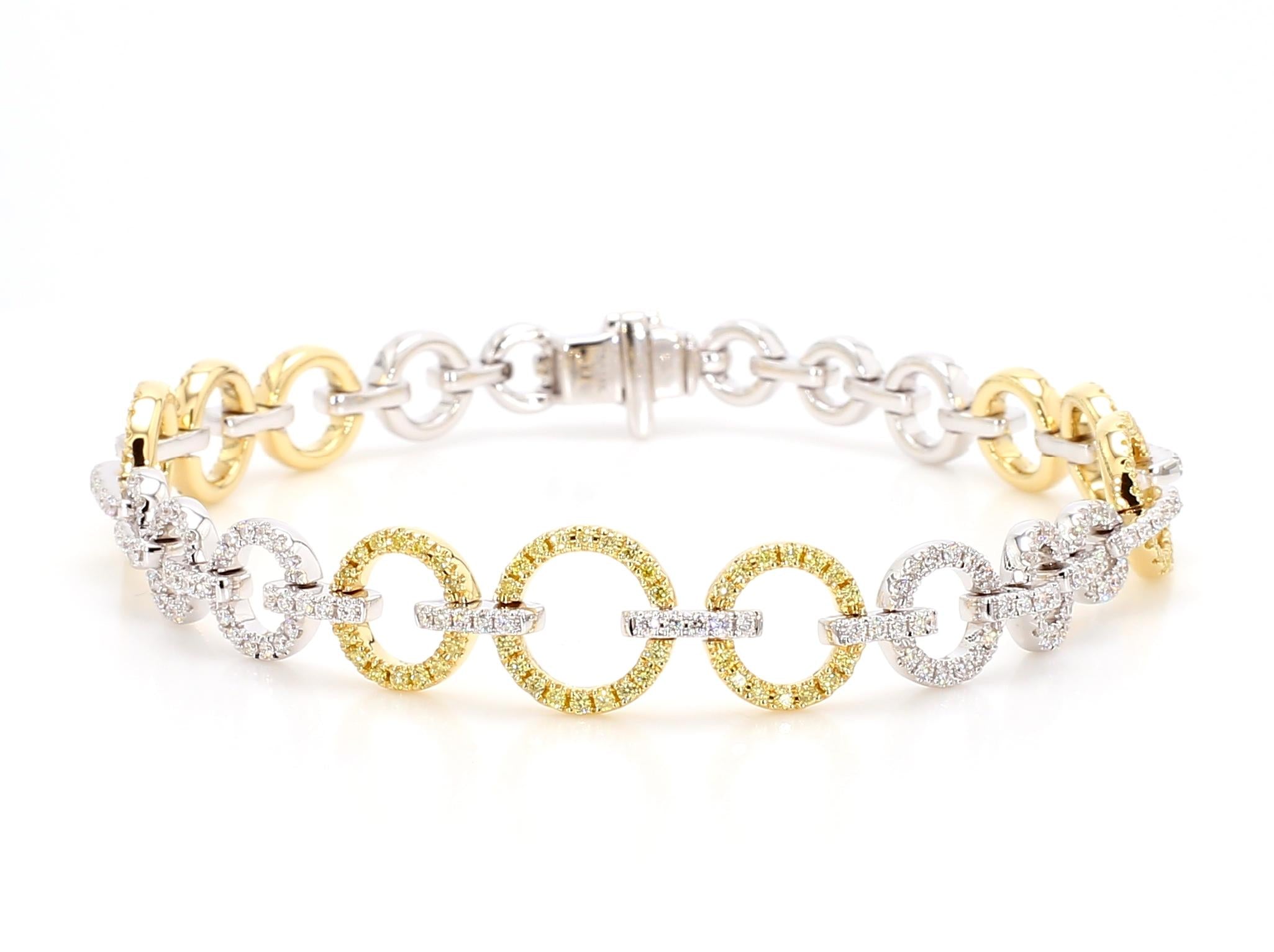 Natural Yellow Round and White Diamond 1.65 Carat TW Gold Tennis Bracelet