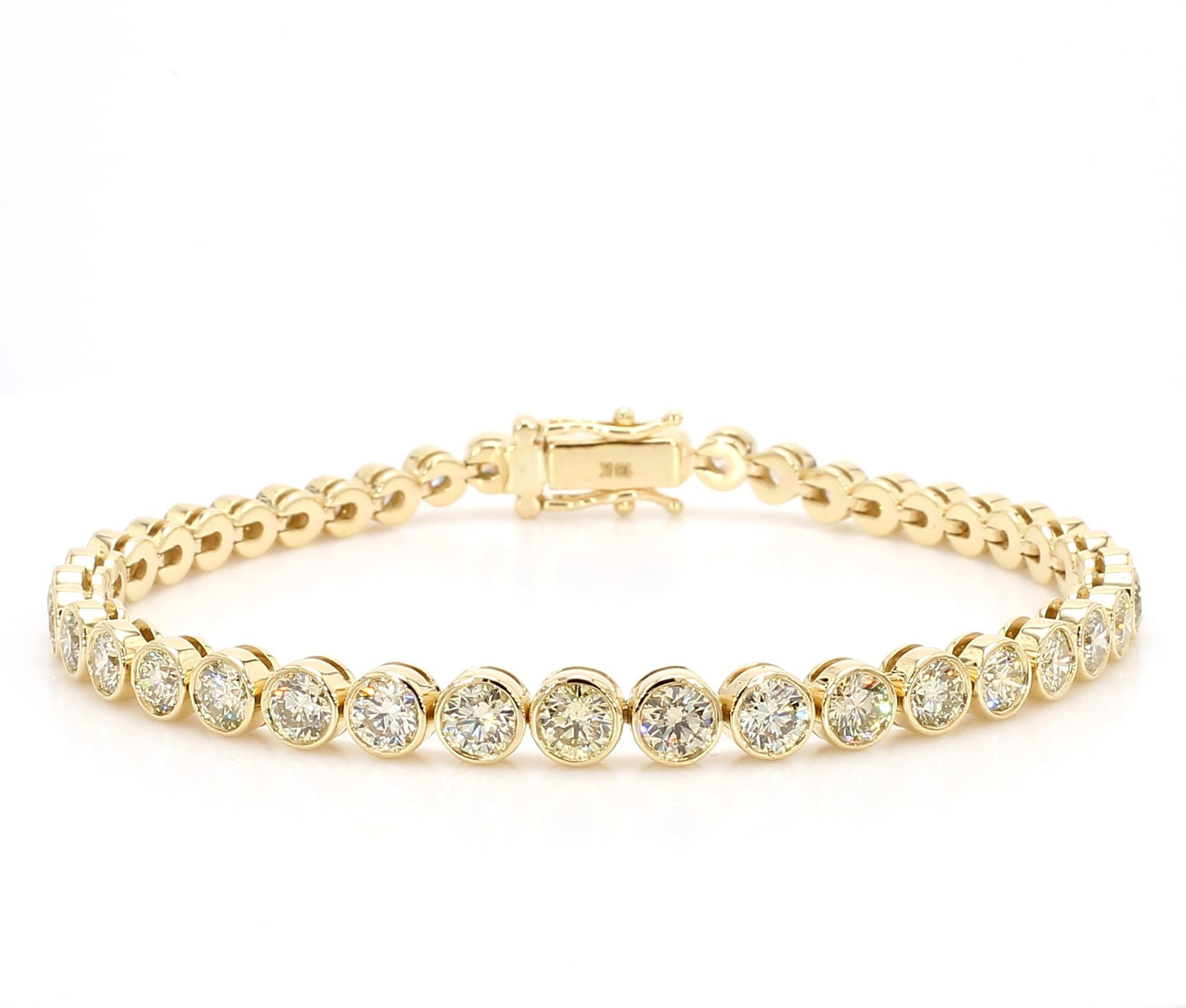 Natural White Round Diamond 6.76 Carat TW Yellow Gold Tennis Bracelet