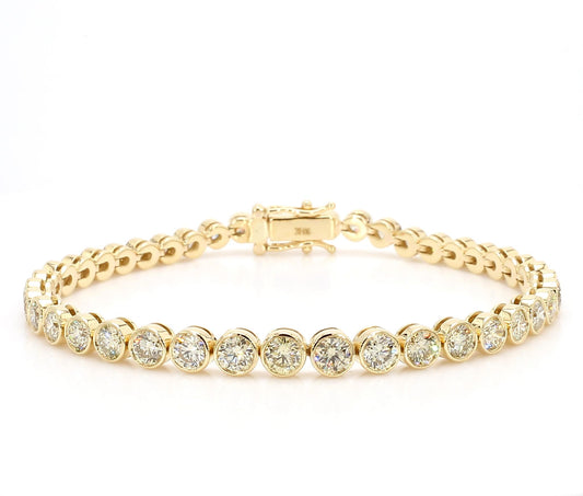 Natural White Round Diamond 6.76 Carat TW Yellow Gold Tennis Bracelet