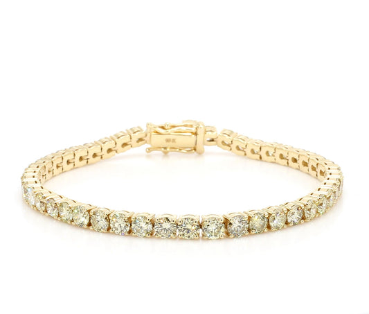 Natural White Round Diamond 8.94 Carat TW Yellow Gold Tennis Bracelet