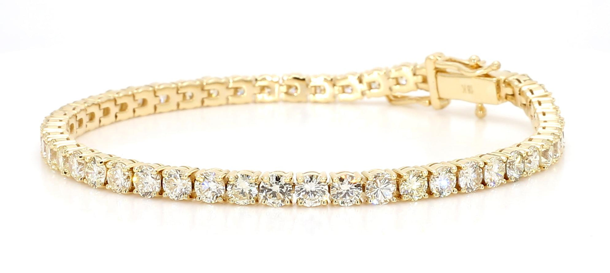 Natural White Round Diamond 7.79 Carat TW Yellow Gold Tennis Bracelet