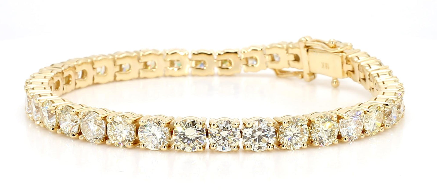 Natural White Round Diamond 14.12 Carat TW Yellow Gold Tennis Bracelet