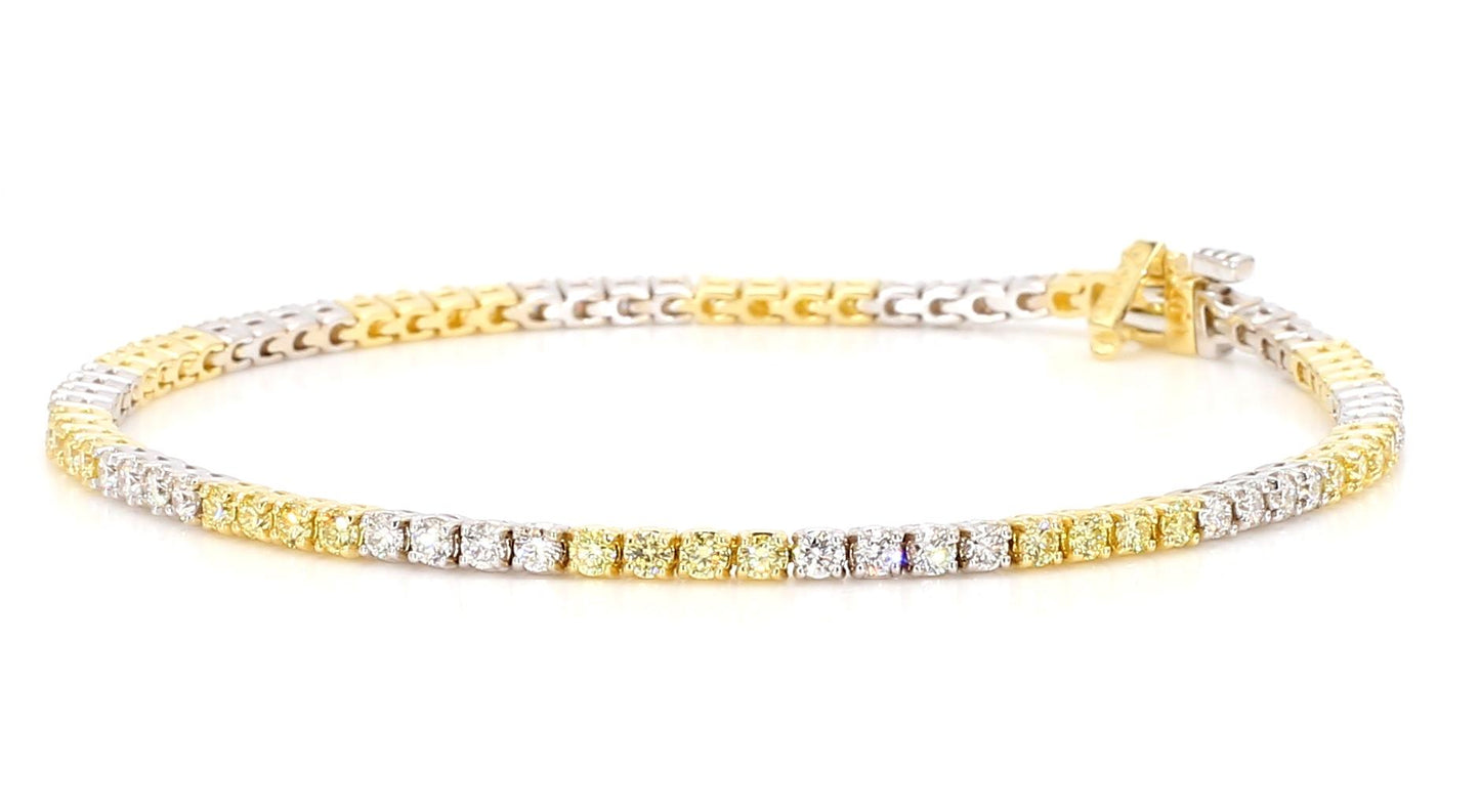 Natural Yellow Round and White Diamond 2.33 Carat TW Gold Tennis Bracelet