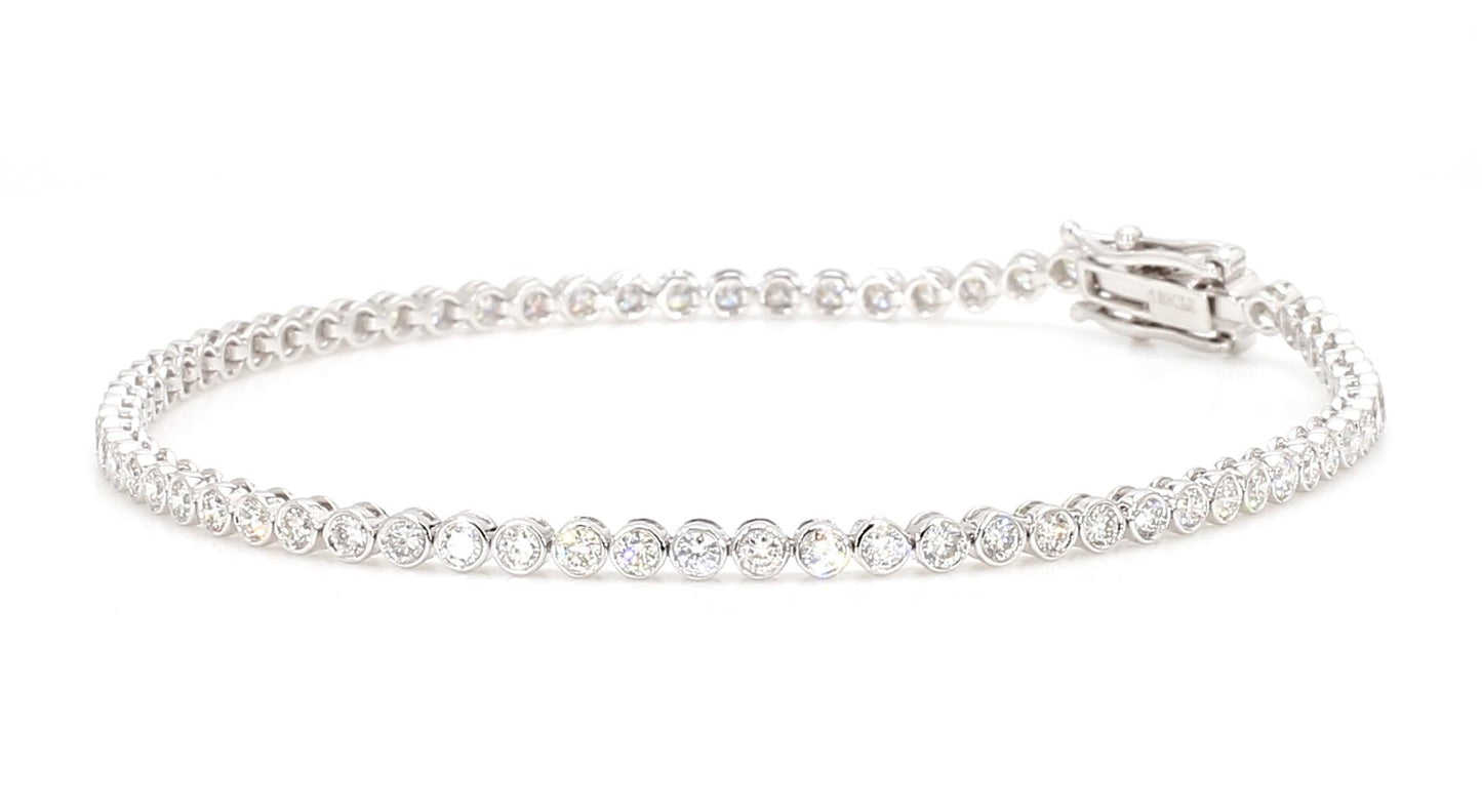 Natural White Round Diamond 1.95 Carat TW White Gold Tennis Bracelet