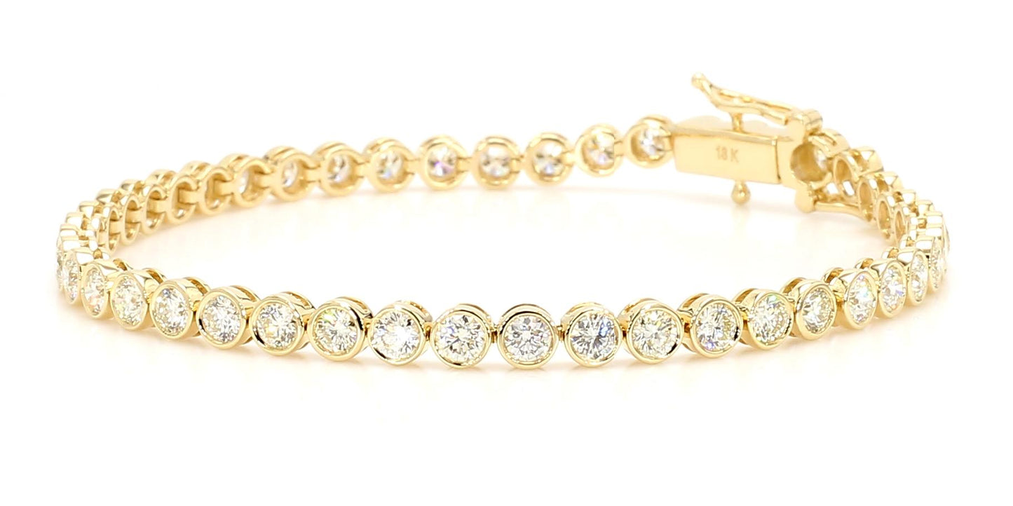 Natural White Round Diamond 4.49 Carat TW Yellow Gold Tennis Bracelet