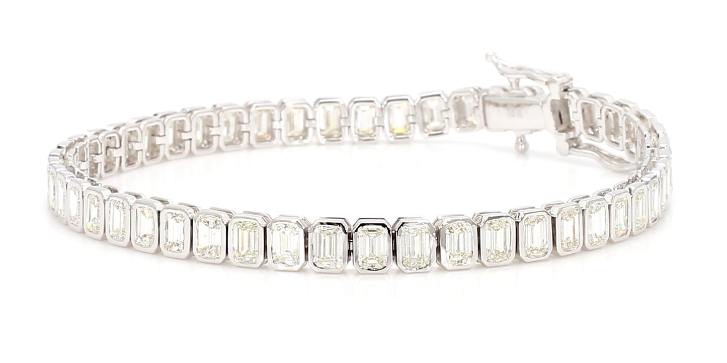 Natural White Emerald Diamond 7.39 Carat TW White Gold Tennis Bracelet