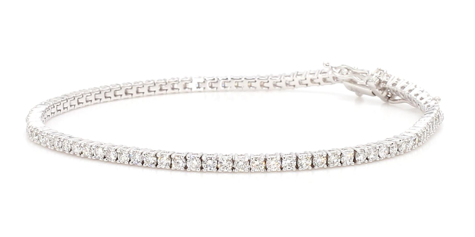 Natural White Round Diamond 2.47 Carat TW White Gold Tennis Bracelet