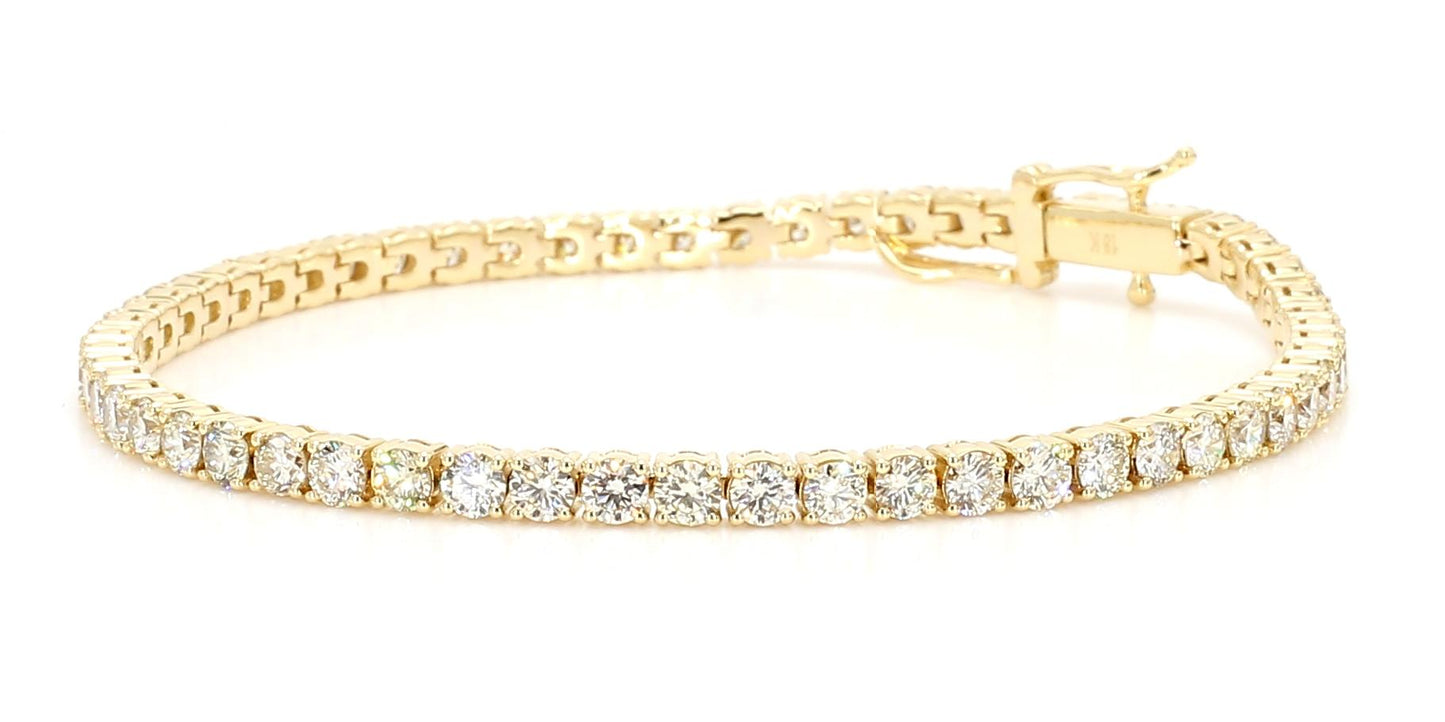 Natural White Round Diamond 5.82 Carat TW Yellow Gold Tennis Bracelet