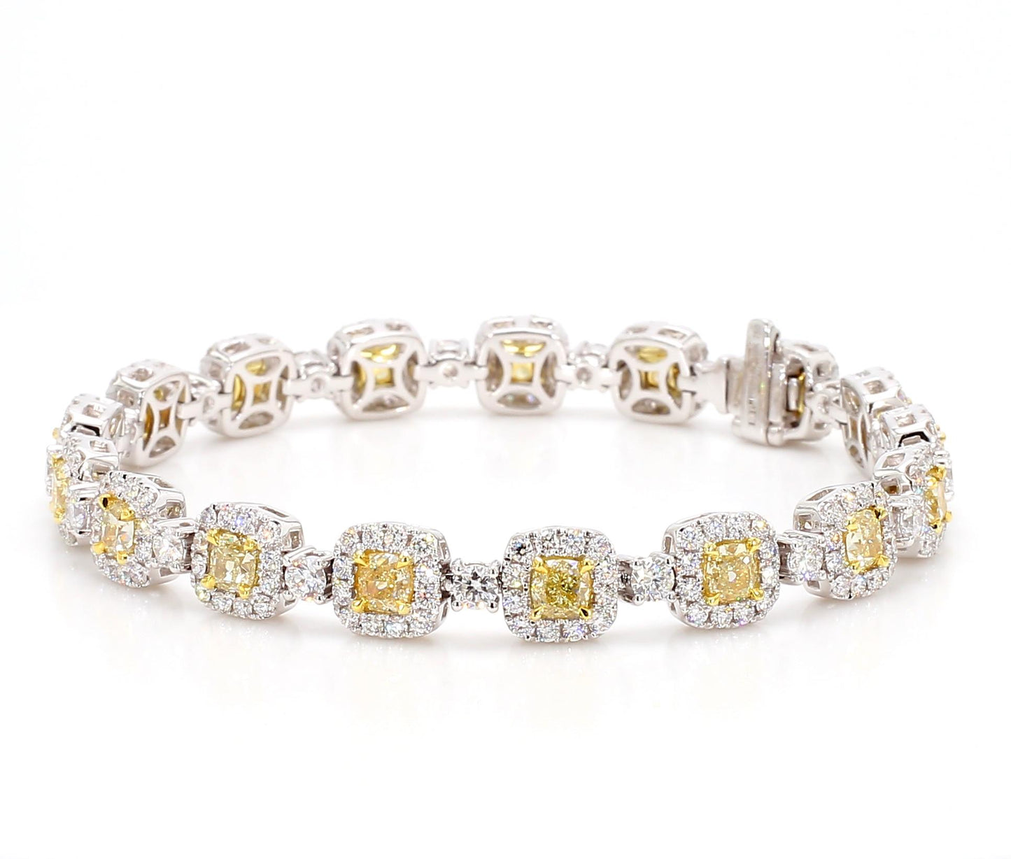 Natural Yellow Cushion Diamond 9.01 Carat TW Gold Tennis Bracelet