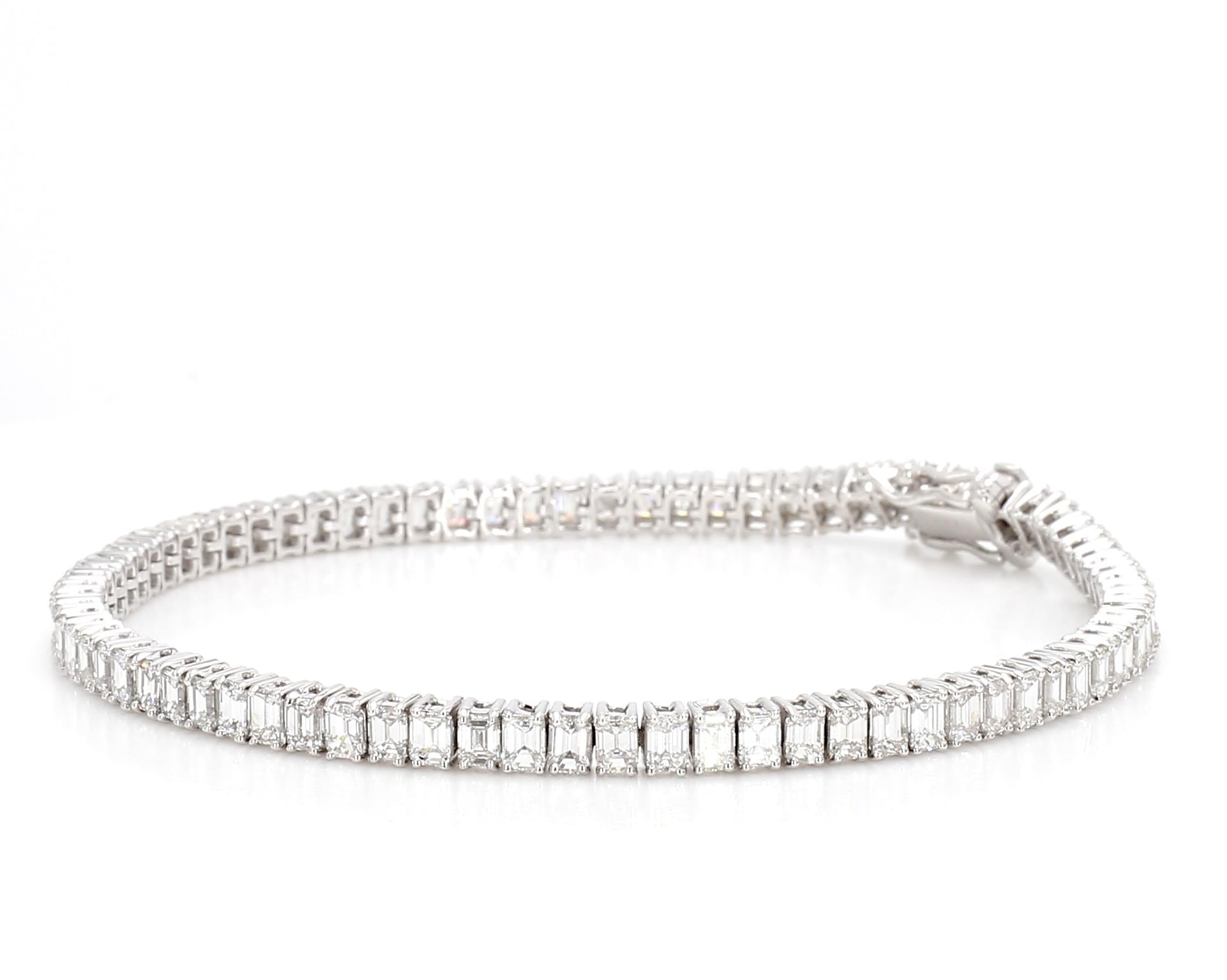 Natural White Emerald Diamond 6.59 Carat TW White Gold Tennis Bracelet