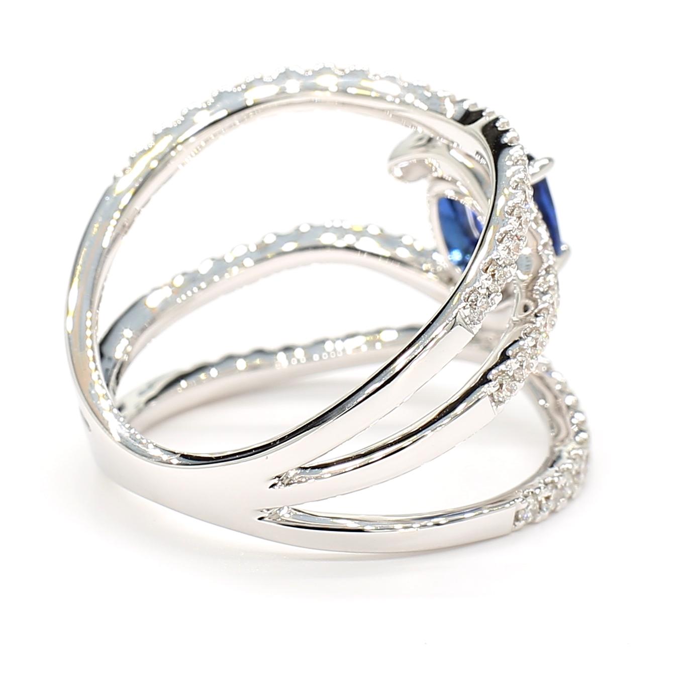 Natural Blue Cushion Sapphire and White Diamond 1.73 Carat TW Gold Cocktail Ring